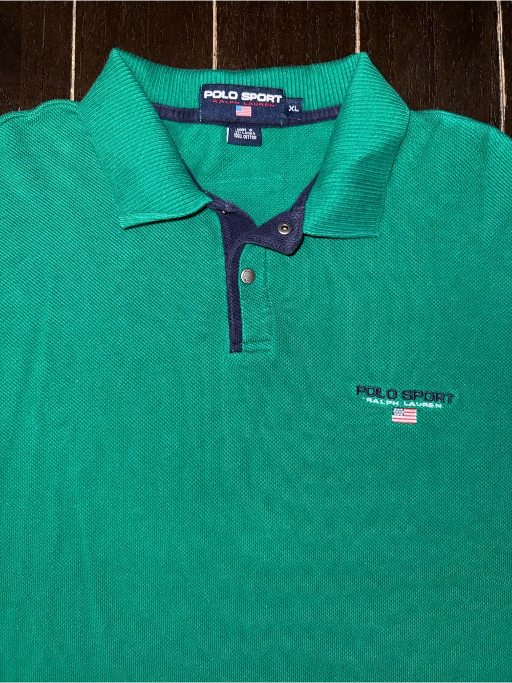 Polo Sport Ralph Lauren Polo Shirt XL Green USA Flag Embroidered 100% Cotton
